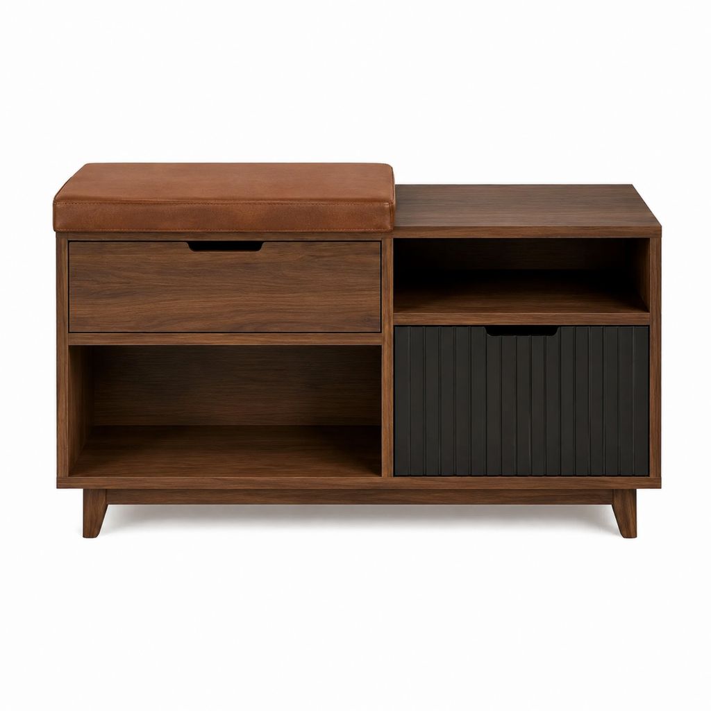 Schuhschrank mit Sitzbank Braun Schwarz MDF PU-Kunstleder rechteckig 100 x 35 x 80 cm