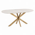 Ovaler Esstisch Weiß Sinterstein Edelstahl Gold 180 x 100 x 76 cm