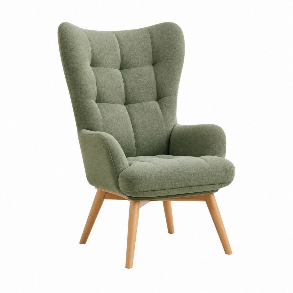 Ohrensessel Hochlehner Grün Polyester mit Massivholzbeinen 75 x 80 x 105 cm