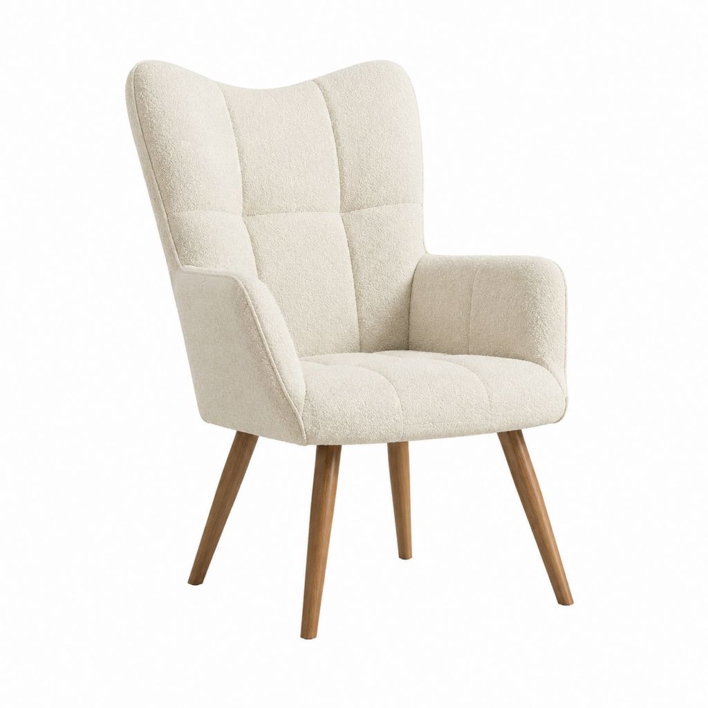 Ohrensessel Creme mit Bouclé-Polyesterbezug und Massivholzbeinen 76 x 72 x 104 cm