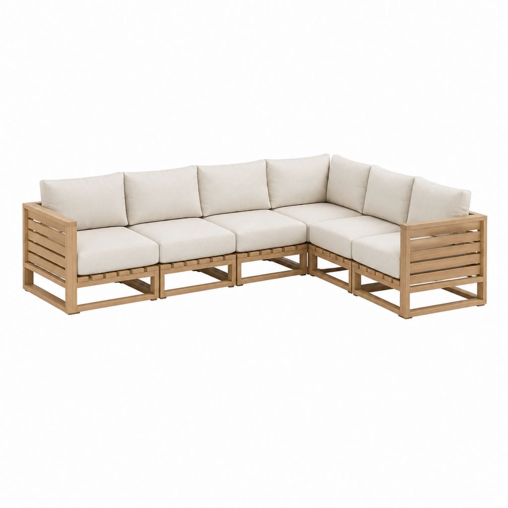 Gartenlounge Ecksofa 5-Sitzer Naturholz Beige Akazienholz L-Form 280 x 210 x 70 cm