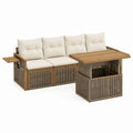 Gartenlounge-Set mit 3-Sitzer-Sofa und Esstisch Beige Akazienholz Polyesterseil rechteckig 220 x 75 x 80 cm