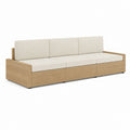 Gartensofa 3-Sitzer naturfarben aus Akazienholz mit cremefarbenen Polyesterkissen 240 x 80 x 75 cm