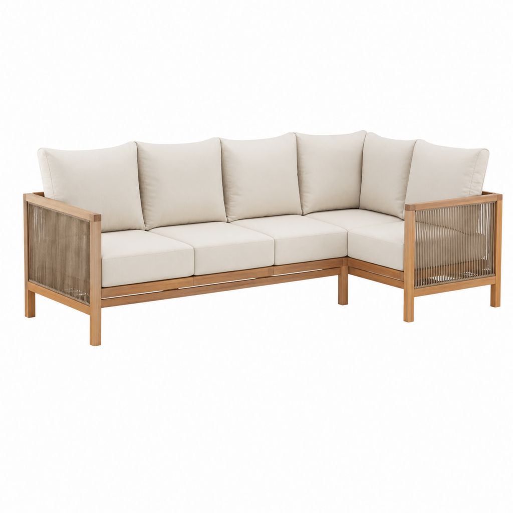 Garten Ecksofa 4-Sitzer Beige aus Akazien-Massivholz und Polyester 224 x 151 x 75 cm