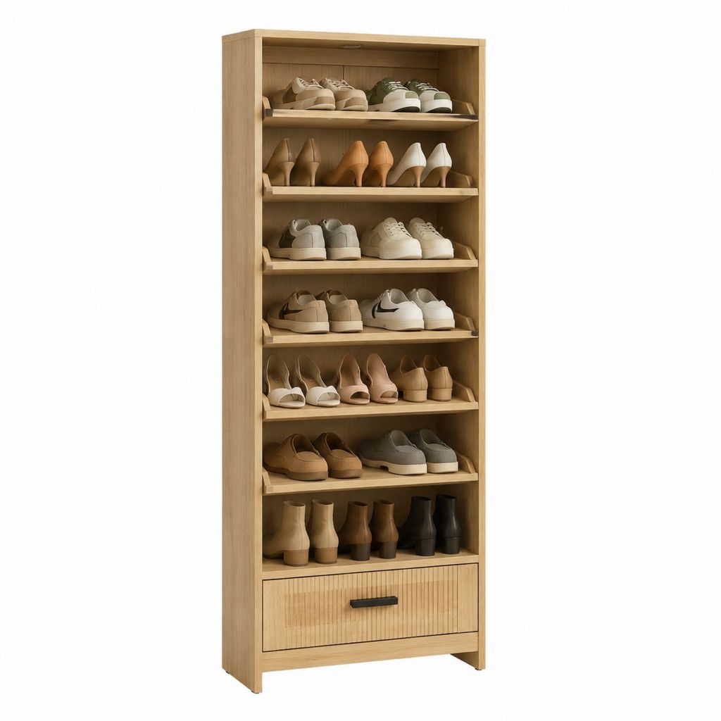 Offenes Schuhregal mit Schublade Eiche hell Spanplatte rechteckig 180 x 60 x 30 cm