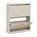 Schuhschrank mit 2 Klappen Greige MDF rechteckig 80 x 24 x 100 cm