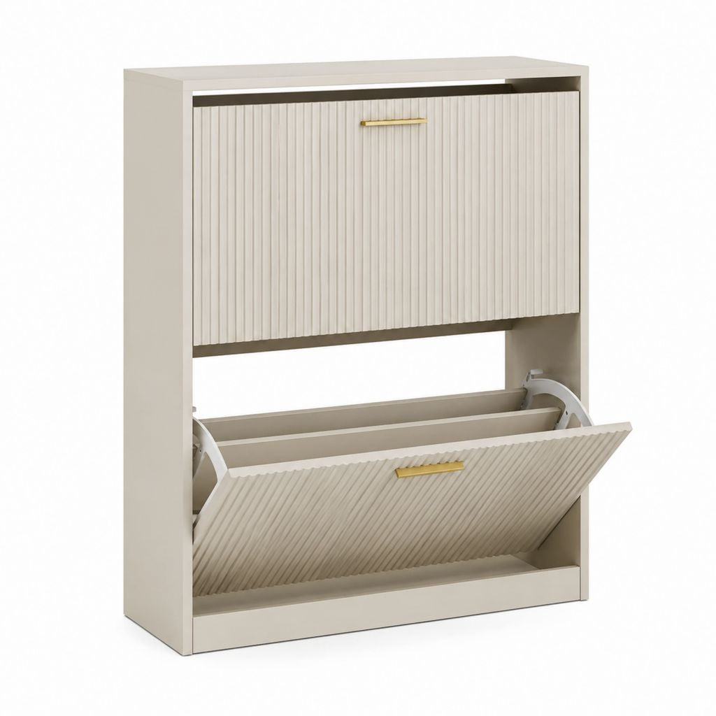 Schuhschrank mit 2 Klappen Greige MDF rechteckig 80 x 24 x 100 cm