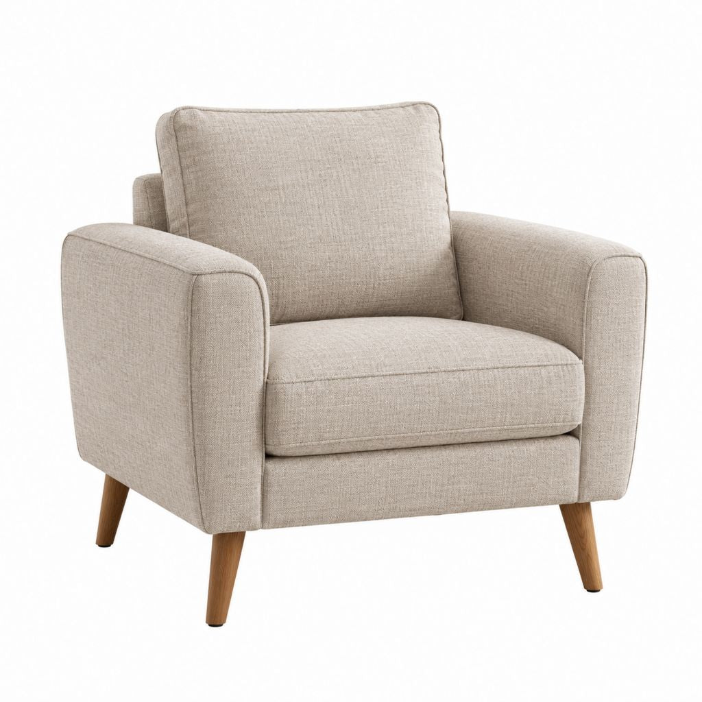 Sessel Beige mit Polyesterbezug und Massivholzfüßen 80 x 84 x 86 cm