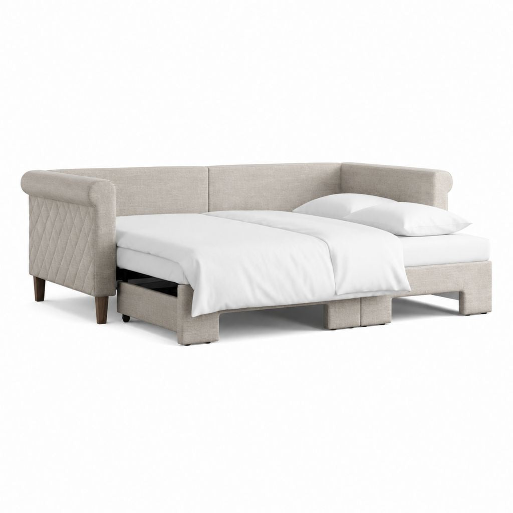 Schlafsofa mit Ausziehbett Beige Polyester Rechteckig 215 x 92 x 86 cm Liegefläche 140 x 200 cm