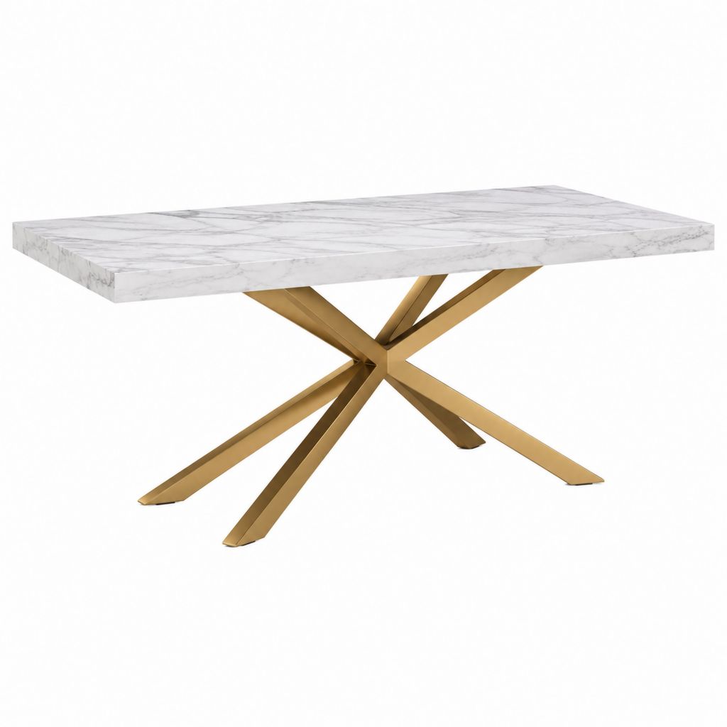 Esstisch Weiß Gold Sinterstein Edelstahl rechteckig 180 x 90 x 75 cm