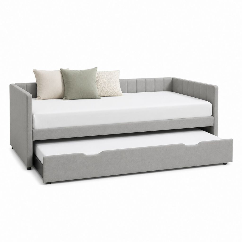 Ausziehbares Schlafsofa Grau mit Polyesterbezug 90 x 200 cm
