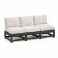 Gartensofa 3-Sitzer Schwarz Massivholz Gerade mit Creme Polyesterkissen 210 x 70 x 66 cm
