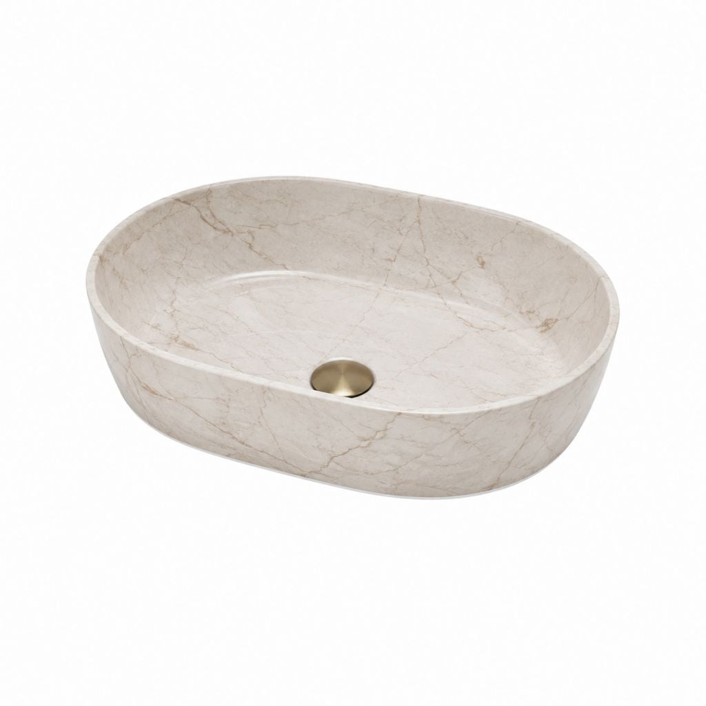 Aufsatzwaschbecken aus beigem Marmor oval 60 x 40 x 15 cm
