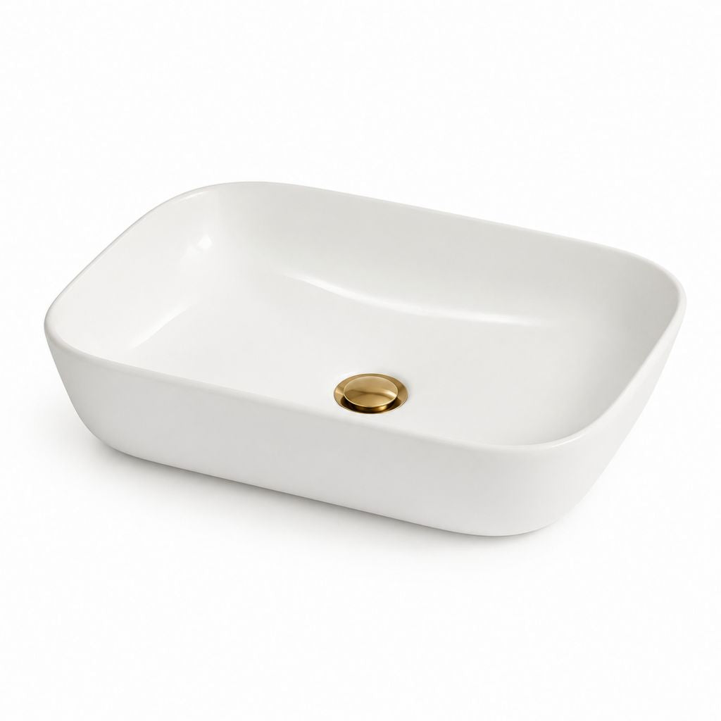 Aufsatzwaschbecken Weiß aus glasiertem Sanitärkeramik rechteckig 60 x 40 x 15 cm