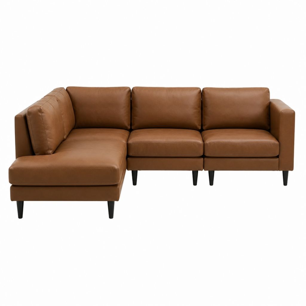 Ecksofa mit Recamiere 3-Sitzer Cognac PU-Kunstleder L-Form 250 x 160 x 85 cm